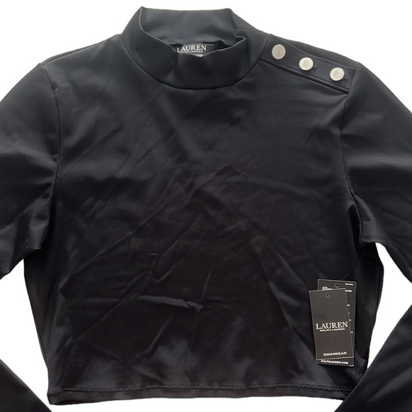 Ralph Lauren Rib Solids Cropped Mock Neck Rashguard - Picture 9 of 14